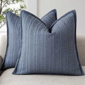 Set of 2 Decorative Cotton Waffle Weave Throw Pillow Covers Euro Shams Cushio... - Picture 1 of 7