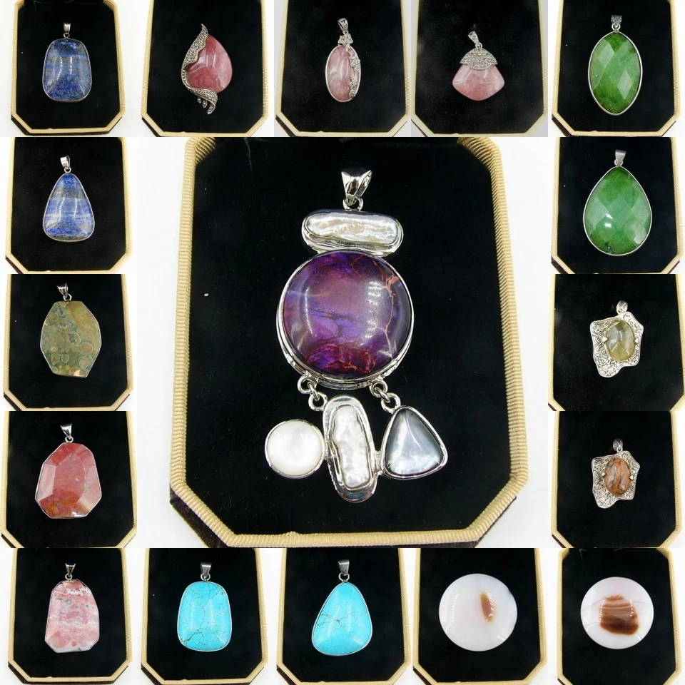 Rubin Lapislazuli Smaragd Blutjaspis Anhänger 925 Sterling Silber f. Halskette - Bild 1 von 1