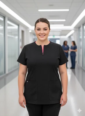 blusa esfoliante koi lite XL preta slim fit quarto de zíper com detalhes rosa e Dobby Fabri - Imagem 1 de 4