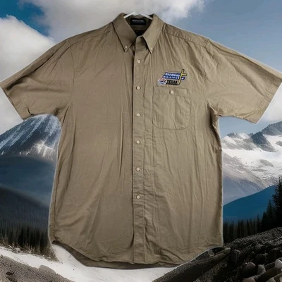 Texas Raceway Ministries Embroidered Logo Brown Short Sleeve Shirt Mens Large - Image 1 of 4