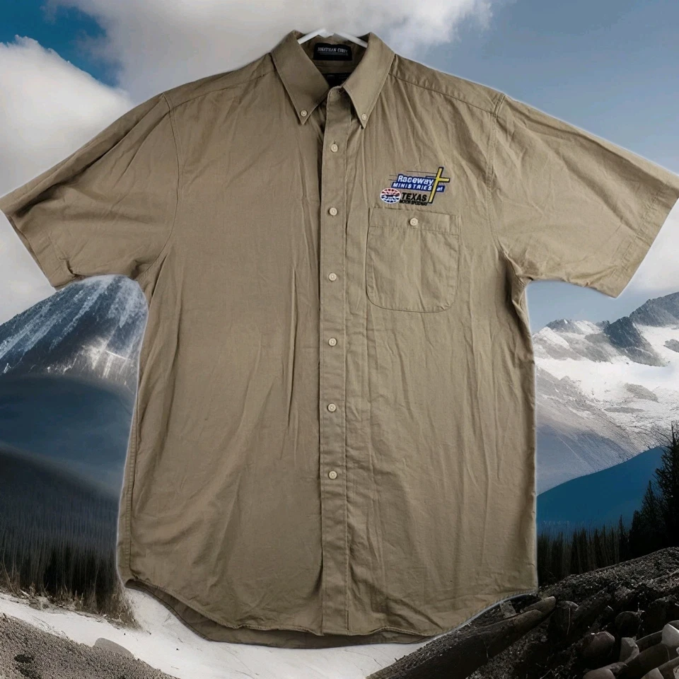 Texas Raceway Ministries Embroidered Logo Brown Short Sleeve Shirt Mens Large - Image 1 of 4
