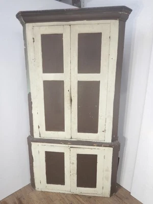 Antiguo Armario Esquinero Armario Puertas Persianas Primitivas Tempranas 2 Piezas Foto 1 de 4