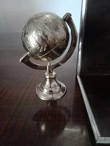 Messing Silber Globus Maritim Welt Geographisch Mini Tischglobus Buchstütze - Bild 1 von 5