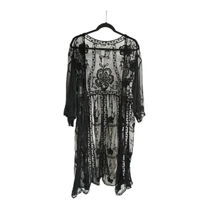 Lauren Conrad NWT Duster Kimono Open Cardigan Lace Cover Up Black One Size  - Picture 1 of 6