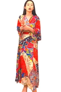 Size 10 Oriental style elastic waist tie long dress Floral long Dress Color Mult - Picture 1 of 11