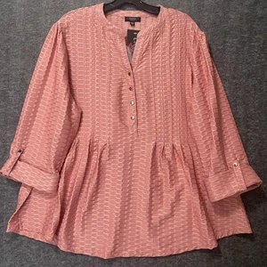 NEW Cocomo Woman Tunic Top Plus 3X Pink Popover Pintuck Textured Stretchy Casual - Picture 1 of 11