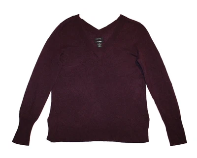 Suéter clásico halógeno para mujer mediano cachemir doble cuello en V berenjena púrpura Foto 1 de 4