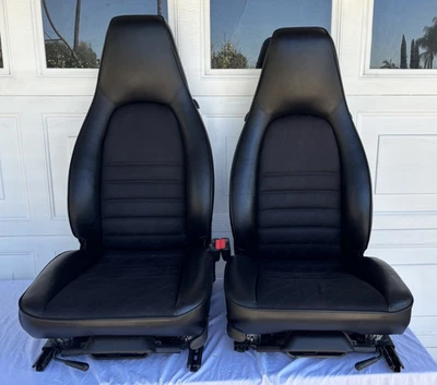 Porsche 944 964 Script Logo Negro Tela y Cuero Frontales Asientos Turbo S 911 Fabricante de Equipo Original Foto 1 de 4