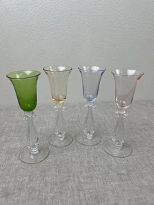 Vintage 4er Set Cambridge farbige Cordial Gläser 5,5" grün blau rosa Schnaps selten - Bild 1 von 6