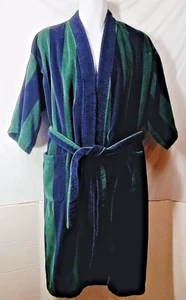 T J Lawford Turkish Towel Robe Blue Green Striped Knee Length Belted One Size - Picture 1 of 14
