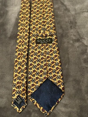 Y2K Era GUCCI 马位领带 宽 4x58 意大利制造 100% 真丝 — 第 1/3 张图片