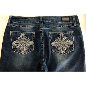 Pantalones de mezclilla para mujer con corazón con cable talla 34 azules bolsillos bordados ropa occidental   - Imagen 1 de 14