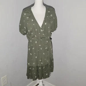 Vestido Pradera Para Mujer XL Floral Verde Cintura Ajustada Cuello en V Profundo  - Imagen 1 de 4