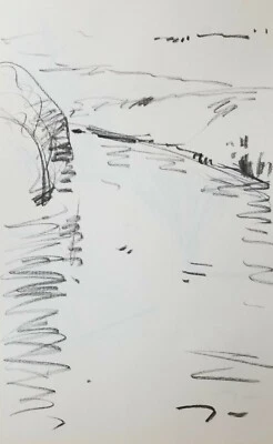 JOSE TRUJILLO - River bend Water ORIGINAL Carbón Papel Boceto Dibujo 11X17" Foto 1 de 4