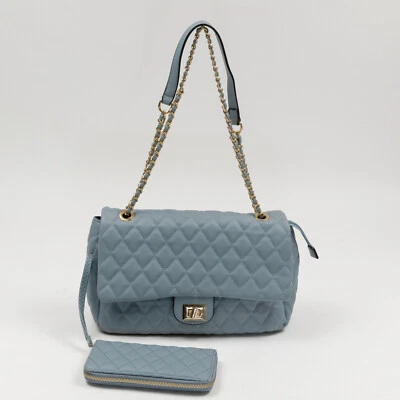 Bolso de Hombro Alyssa Acolchado Imitación Cuero 2 Piezas Azul Polvoriento PRE-PROPIO Foto 1 de 4