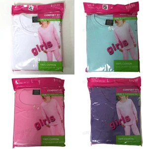 Girls Thermal Set Waffle Knit Long Cotton Underwear 2 PC Set:Top & Bootom, Sizes - Picture 1 of 16