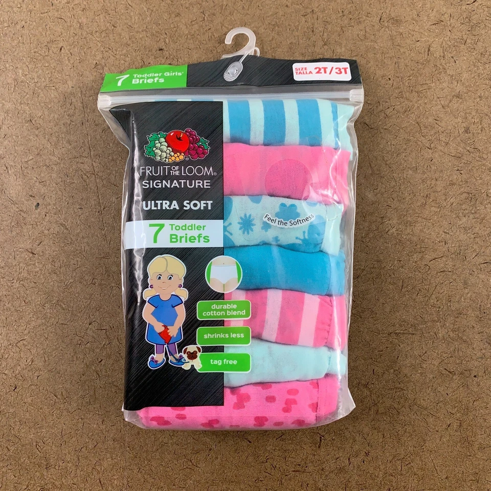 Paquete de 7 calzoncillos ultra suaves coloridos Fruit of the Loom para niñas pequeñas talla 2T/3T nuevos con etiquetas Foto 1 de 4