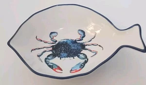 Dish Of The Day English Tableware Co. Blue Crab Fischform Schale weiß blauer Rand - Bild 1 von 12
