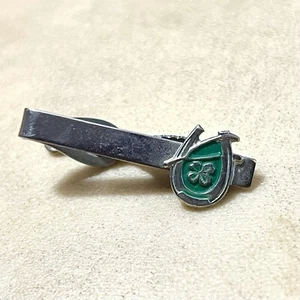 Good Luck Charm Tie Clip, Horseshoe, Four Leaf Clover, Wishbone & Green Enamel - Picture 1 of 7