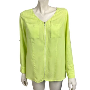 Blusa Soft Surroundings Mediana Amarillo Brillante Verde Cremallera Frontal 28989 - Imagen 1 de 5