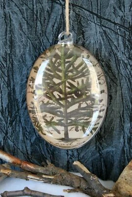 Nuevo Cerámica Granero Hermoso Vidrio DECOUPAGE Navidad Pino Ovalado Ornamento CAJA Foto 1 de 3