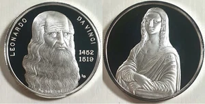 Monna Lisa 2 oz LEONARDO DA VINCI (1452 ~ 1519) 2 oz Proof (PP) medaglia argento 999 - Foto 1 di 5