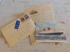 1953 Airmail Postcard & Letterhead from the Cunard R.M.S. Queen Elizabeth - Picture 1 of 6