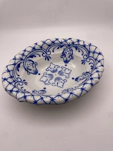 Sherle Wagner Italy gewellte Keramik Seifenschale handbemalt Delfter Blau Weiß - Bild 1 von 9