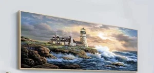 Artificial Diamond Painting Kit Full Drill Lighthouse Ocean Size Lg 35.5x15.8” - Picture 1 of 8