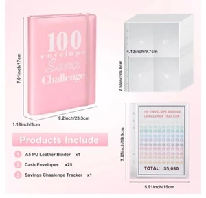 100 Envelope Savings Challenge Binder Kit Pink Money Saving Budget Binder - Picture 1 of 3