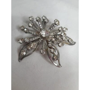 Vintage Silver Rhinestone Petals Brooch Pin Estate Jewelry - Picture 1 of 4