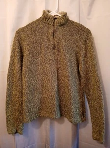 WOOLRICH Pullover Mock Neck Sweater Top women M Olive Green 1/2 zip up henley LS - Picture 1 of 7