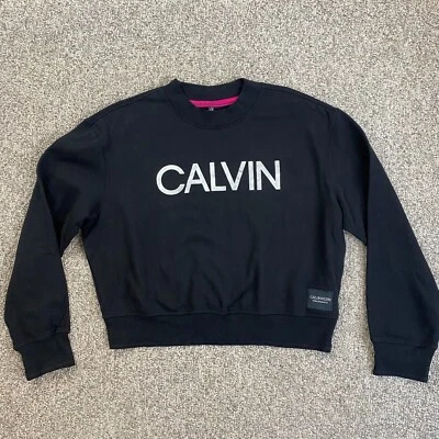 Calvin Klein Performance Sweatshirt Womens Large Black SpellOut Pullover Cropped - Imagem 1 de 4