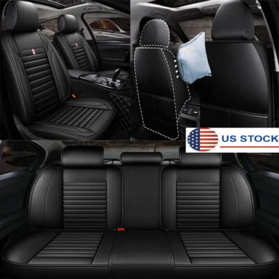 Fundas universales de asiento de auto delanteras + traseras completamente envolventes cubiertas de cuero PU negro EE. UU. Foto 1 de 4