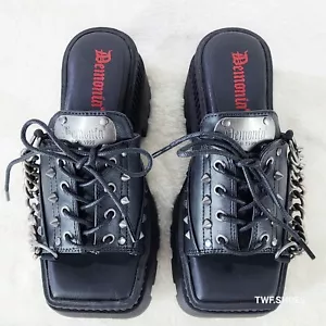 Botas al tobillo Wicked Wrath 58 punta cuadrada góticas con cordones hebilla grande - Imagen 1 de 15