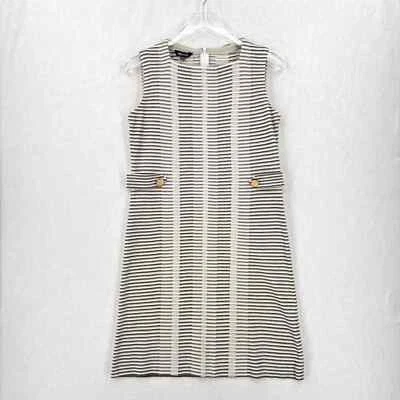 Vestido feminino listrado MISOOK XS branco cinza sem mangas gola quadrada malha  - Imagem 1 de 4