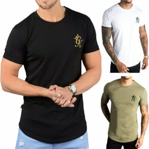 GYM KING Longline Fitted Tee Shirt GK Mens T-Shirt Crew Neck Summer Cotton Top