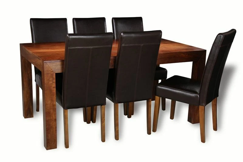 SOLID MANGO WOOD DAKOTA DINING TABLE & 6 LEATHER CHAIRS (3 STYLES) NEW FURNITURE - Image 1 of 1