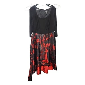 R&M Richards Black And Red Flower Rose Floral Full Skirt Belt Tie Dress NWT 18 - Picture 1 of 7
