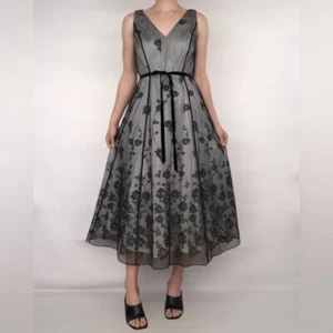 Vintage Papell Boutique Evenings Mesh Floral Sleeveless Midi Swing Dress Size 12 - Picture 1 of 7