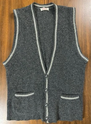 VINTAGE Suéter Chaleco 100% Lana de Cordero Cárdigan Botón Gris Talla Pequeña Para Hombre Foto 1 de 4