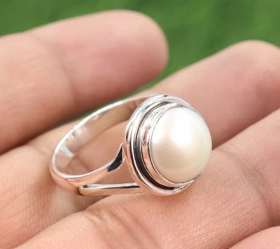 Natural Pearl Ring Silver Women's Ring Astrology Moti Ring Vintage SolitaireRing - Image 1 of 4