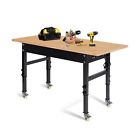 60" Adjustable Work Bench, Rubber Wood Top Workbench Heavy-Duty Work Table wi...