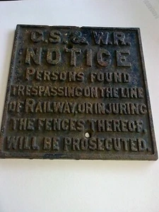 Irish railway sign GSWR trespass Ireland Great Southern and Western Railway - Picture 1 of 4