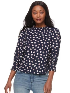 Scoop Women's Mock Neck Top with Ruched Sleeves, Daisy Multi, Large 12-14 - Picture 1 of 6