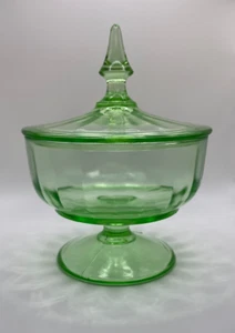 Rare Hazel Atlas Green Glass Candy Dish With Lid Vintage MCM - Picture 1 of 13