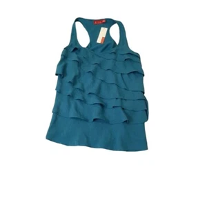 ELLE Women's Mosaic Blue Scalloped Layered Tank Top Size Small. NWT - Picture 1 of 6