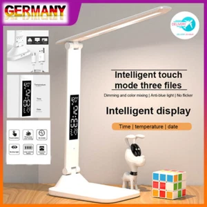 LED Dimmbar Schreibtischlampe Tischlampe Nachttischlampe Wecker Thermometer Uhr - Bild 1 von 20