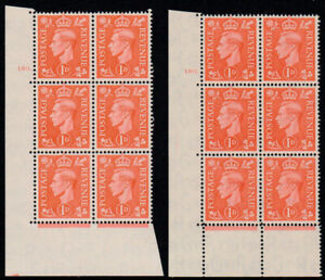 1941 KGVI Light Colours 1d Cylinder 180 Blocks on NORMAL & THICK PAPERS SG Q5/b