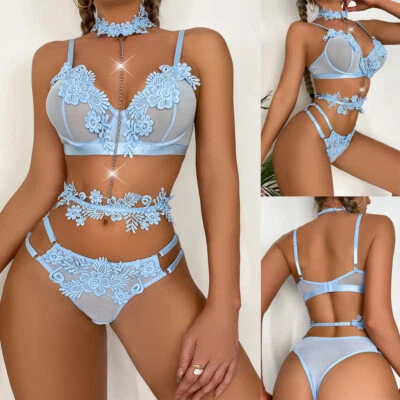 Mujeres Sexy Lencería Prendas para dormir Ropa interior Ropa de dormir Babydoll Encaje Sujetador Tanga Conjunto EE. UU. Foto 1 de 4